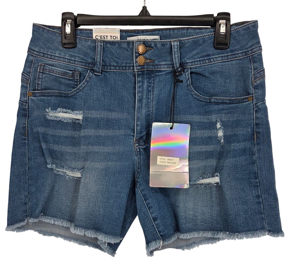 NEW C'est Toi Denim Shorts Raw Hem Distressed Butt Boosting W8857 Size XL - Picture 1 of 7